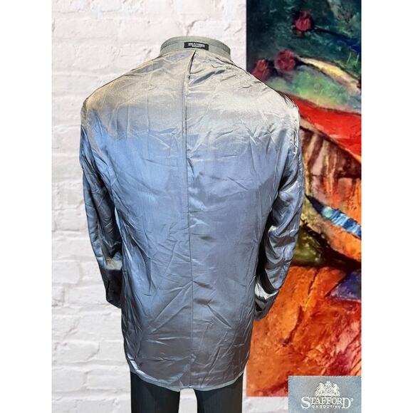 Stafford Signature 48L Silk Wool Houndstooth Soft Blazer Sport Suit Jacket - Picture 9 of 16